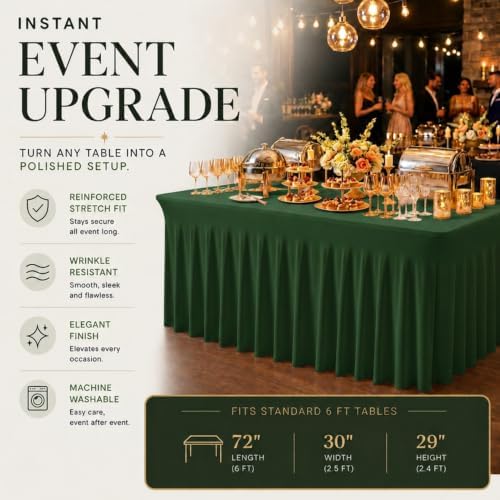 2 Pack Green Spandex Table Covers 6 Foot Fitted Stretchy in Green, alternate view 3
