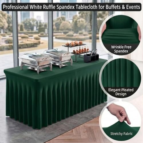 2 Pack Green Spandex Table Covers 6 Foot Fitted Stretchy in Green, alternate view 4