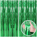2 Pack Green Streamers Backdrop Jungle Party Decorations Foil Fringe Backdrop Curtains Photo Booth Backdrop for