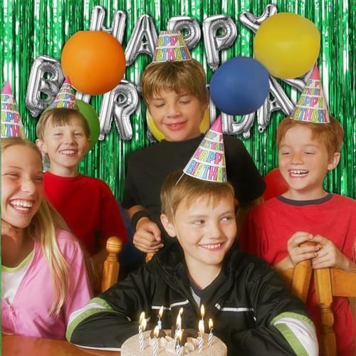 2 Pack Green Streamers Backdrop Jungle Party Decorations Foil Fringe Backdrop Curtains Photo Booth Backdrop for, alternate