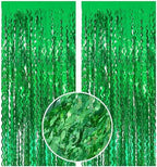 2 Pack Green Tinsel Foil Curtain Wavy Backdrop Birthday Party Decorations