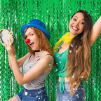 2 Pack Green Tinsel Foil Curtain Wavy Backdrop Birthday Party Decorations, alternate view 2