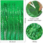 2 Pack Green Tinsel Foil Curtain Wavy Backdrop Birthday Party Decorations, alternate view 3