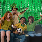 2 Pack Green Tinsel Foil Curtain Wavy Backdrop Birthday Party Decorations, alternate view 5