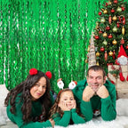 2 Pack Green Tinsel Foil Curtain Wavy Backdrop Birthday Party Decorations, alternate view 6