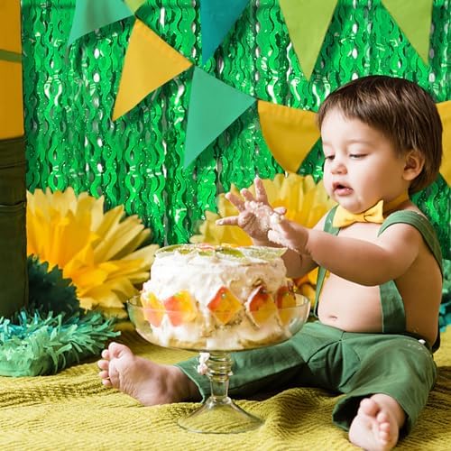 2 Pack Green Tinsel Foil Curtain Wavy Backdrop Birthday Party Decorations, alternate view 7