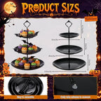 2 Pack Halloween Black Cupcake Stand 3 Tiered and 12 Bat Stickers in black, alternate view 3