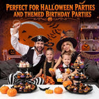 2 Pack Halloween Black Cupcake Stand 3 Tiered and 12 Bat Stickers in black, alternate view 5