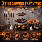 2 Pack Halloween Black Cupcake Stand 3 Tiered and 12 Bat Stickers in black, alternate view 7