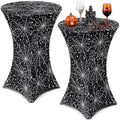 2 Pack Halloween Cocktail Tablecloth, Round High Top Table Covers in Black, White