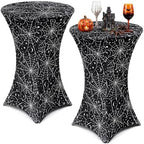 2 Pack Halloween Cocktail Tablecloth, Round High Top Table Covers in Black, White