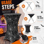 2 Pack Halloween Cocktail Tablecloth, Round High Top Table Covers in Black, White, alternate view 5