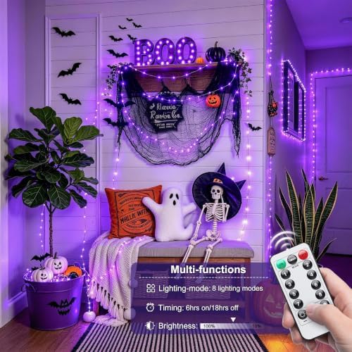 2 Pack Halloween Fairy Lights Battery Operated, Total 200 LED 66ft, alternate view 5