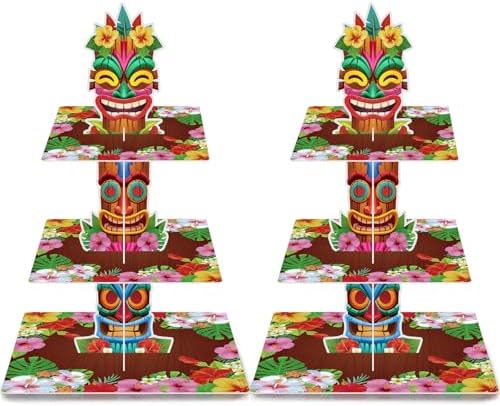 2 Pack Hawaiian Cupcake Stand Hawaiian Party Decorations in Brown
