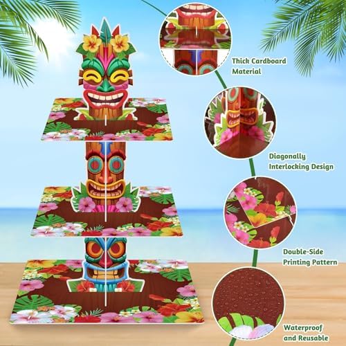 2 Pack Hawaiian Cupcake Stand Hawaiian Party Decorations in Brown, alternate view 4