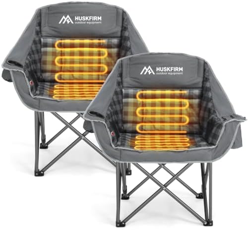 2 Pack Heated Camping Chair with 3 Levels Adjustable Temperature, Grey in Grey