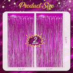 2 Pack Holographic Fuchsia Fringe Backdrop, 3.2x8.2ft Shining Foil Tinsel Curtains, Birthday Party Decorations, alternate