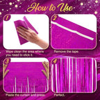 2 Pack Holographic Fuchsia Fringe Backdrop, 3.2x8.2ft Shining Foil Tinsel Curtains, Birthday Party Decorations, alternate