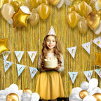 2 Pack Holographic Gold Fringe Backdrop, 3.2x8.2ft Shining Foil Tinsel Curtains, Birthday Party Decorations Door, alternate