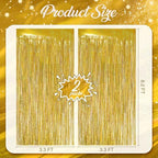 2 Pack Holographic Gold Fringe Backdrop, 3.2x8.2ft Shining Foil Tinsel Curtains, Birthday Party Decorations Door, alternate