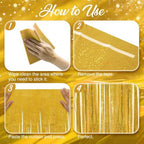 2 Pack Holographic Gold Fringe Backdrop, 3.2x8.2ft Shining Foil Tinsel Curtains, Birthday Party Decorations Door, alternate
