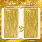 2 Pack Holographic Gold Fringe Backdrop, 3.2x8.2ft Shining Foil Tinsel Curtains, Birthday Party Decorations Door, alternate