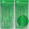 2 Pack Holographic Green Fringe Backdrop, 3.2x8.2ft Shining Foil Tinsel Curtains, Birthday Party Decorations