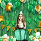 2 Pack Holographic Green Fringe Backdrop, 3.2x8.2ft Shining Foil Tinsel Curtains, Birthday Party Decorations, alternate view