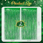 2 Pack Holographic Green Fringe Backdrop, 3.2x8.2ft Shining Foil Tinsel Curtains, Birthday Party Decorations, alternate view