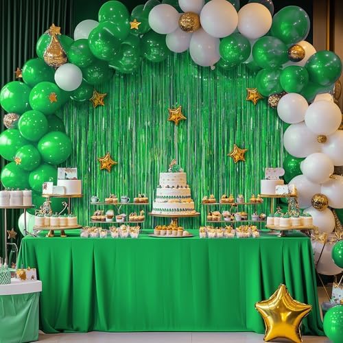 2 Pack Holographic Green Fringe Backdrop, 3.2x8.2ft Shining Foil Tinsel Curtains, Birthday Party Decorations, alternate view