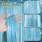 2 Pack Holographic Light Blue Fringe Backdrop, 3.2x8.2ft Shining Foil Tinsel Curtains, Birthday Party, alternate view 3
