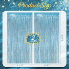 2 Pack Holographic Light Blue Fringe Backdrop, 3.2x8.2ft Shining Foil Tinsel Curtains, Birthday Party, alternate view 4