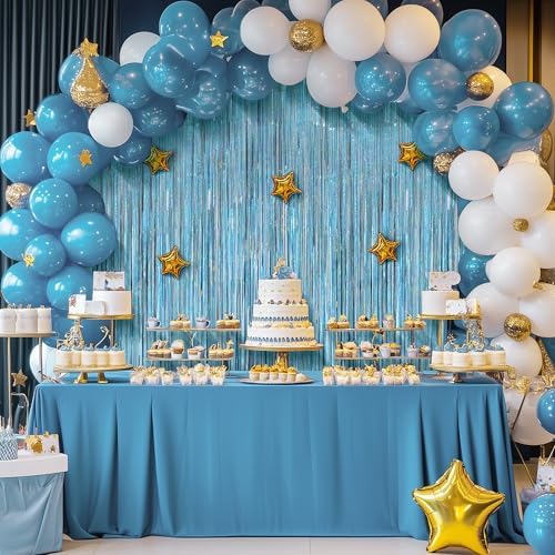 2 Pack Holographic Light Blue Fringe Backdrop, 3.2x8.2ft Shining Foil Tinsel Curtains, Birthday Party, alternate view 5