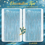 2 Pack Holographic Light Blue Fringe Backdrop, 3.2x8.2ft Shining Foil Tinsel Curtains, Birthday Party, alternate view 7