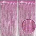 2 Pack Holographic Pink Fringe Backdrop, 3.2x8.2ft Shining Foil Tinsel Curtains, Birthday Party Decorations Door