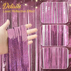 2 Pack Holographic Pink Fringe Backdrop, 3.2x8.2ft Shining Foil Tinsel Curtains, Birthday Party Decorations Door, alternate