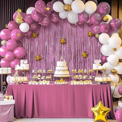 2 Pack Holographic Pink Fringe Backdrop, 3.2x8.2ft Shining Foil Tinsel Curtains, Birthday Party Decorations Door, alternate