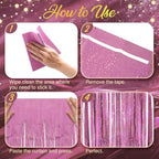 2 Pack Holographic Pink Fringe Backdrop, 3.2x8.2ft Shining Foil Tinsel Curtains, Birthday Party Decorations Door, alternate
