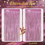 2 Pack Holographic Pink Fringe Backdrop, 3.2x8.2ft Shining Foil Tinsel Curtains, Birthday Party Decorations Door, alternate