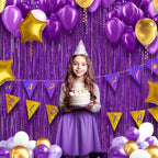 2 Pack Holographic Purple Fringe Backdrop, 3.2x8.2ft Shining Foil Tinsel Curtains, Birthday Party Decorations, alternate view