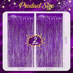2 Pack Holographic Purple Fringe Backdrop, 3.2x8.2ft Shining Foil Tinsel Curtains, Birthday Party Decorations, alternate view