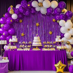 2 Pack Holographic Purple Fringe Backdrop, 3.2x8.2ft Shining Foil Tinsel Curtains, Birthday Party Decorations, alternate view