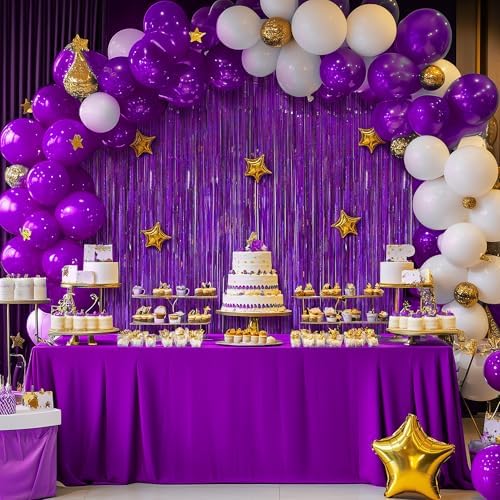2 Pack Holographic Purple Fringe Backdrop, 3.2x8.2ft Shining Foil Tinsel Curtains, Birthday Party Decorations, alternate view
