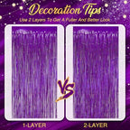 2 Pack Holographic Purple Fringe Backdrop, 3.2x8.2ft Shining Foil Tinsel Curtains, Birthday Party Decorations, alternate view
