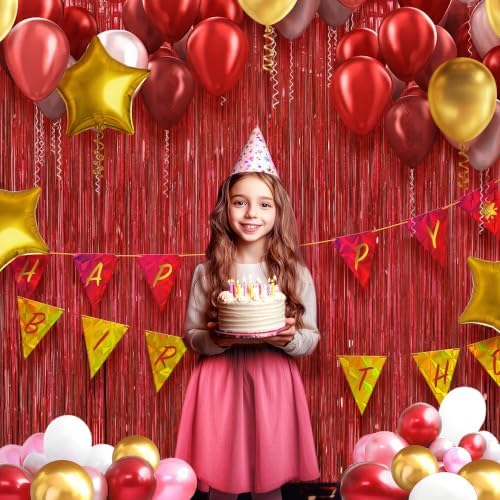 2 Pack Holographic Red Fringe Backdrop, 3.2x8.2ft Shining Foil Tinsel Curtains, Birthday Party Decorations Door, alternate