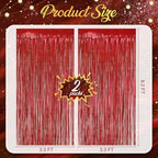 2 Pack Holographic Red Fringe Backdrop, 3.2x8.2ft Shining Foil Tinsel Curtains, Birthday Party Decorations Door, alternate