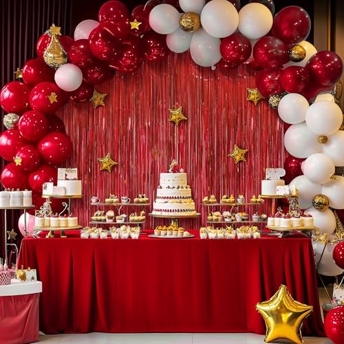 2 Pack Holographic Red Fringe Backdrop, 3.2x8.2ft Shining Foil Tinsel Curtains, Birthday Party Decorations Door, alternate