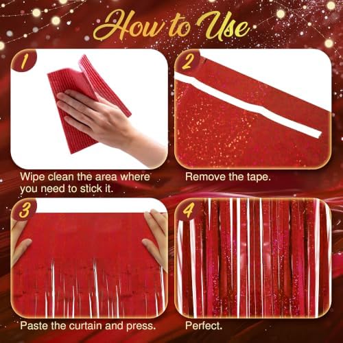 2 Pack Holographic Red Fringe Backdrop, 3.2x8.2ft Shining Foil Tinsel Curtains, Birthday Party Decorations Door, alternate
