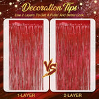 2 Pack Holographic Red Fringe Backdrop, 3.2x8.2ft Shining Foil Tinsel Curtains, Birthday Party Decorations Door, alternate