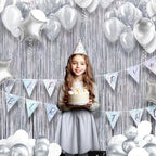 2 Pack Holographic Silver Fringe Backdrop, 3.2x8.2ft Shining Foil Tinsel Curtains, Birthday Party Decorations, alternate view